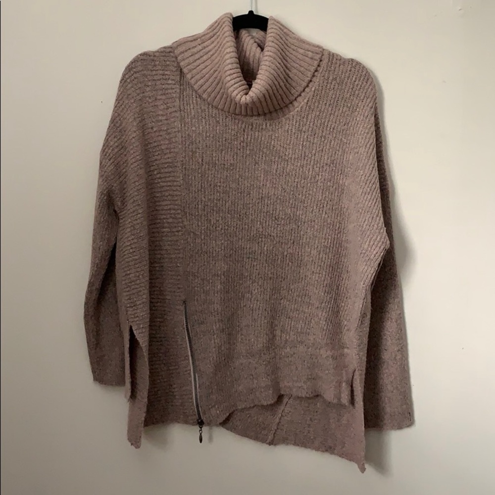 Faded Pink Fuzzy Cozy Offset Turtle Neck Sweater